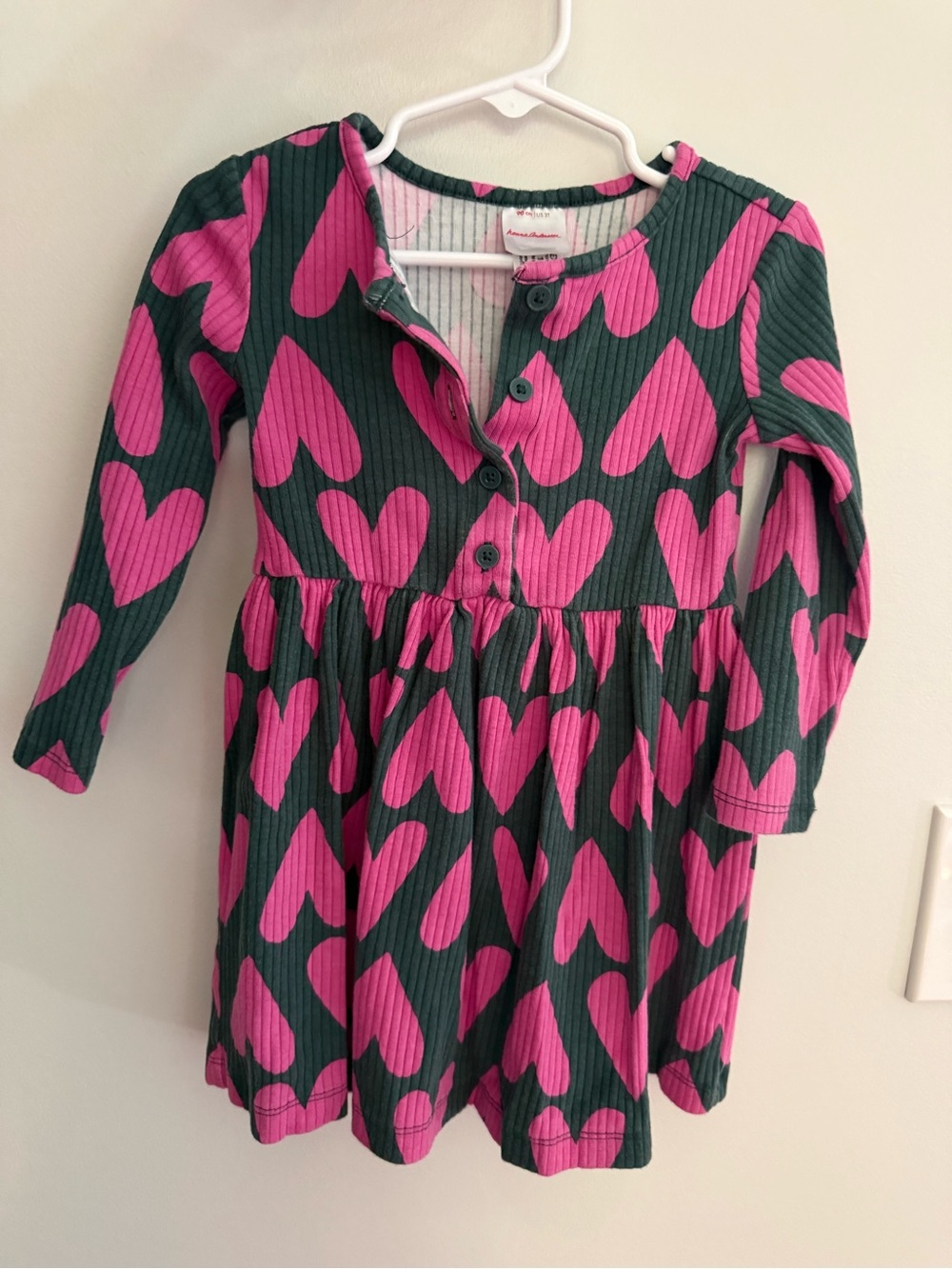 HA Girls' Gray Dress with Pink Heart Print 3t